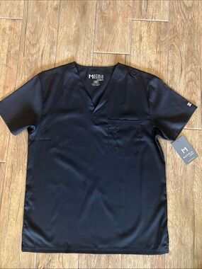 Matix Black Short Sleeve V-Neck  Scrub Top with Chest Pocket